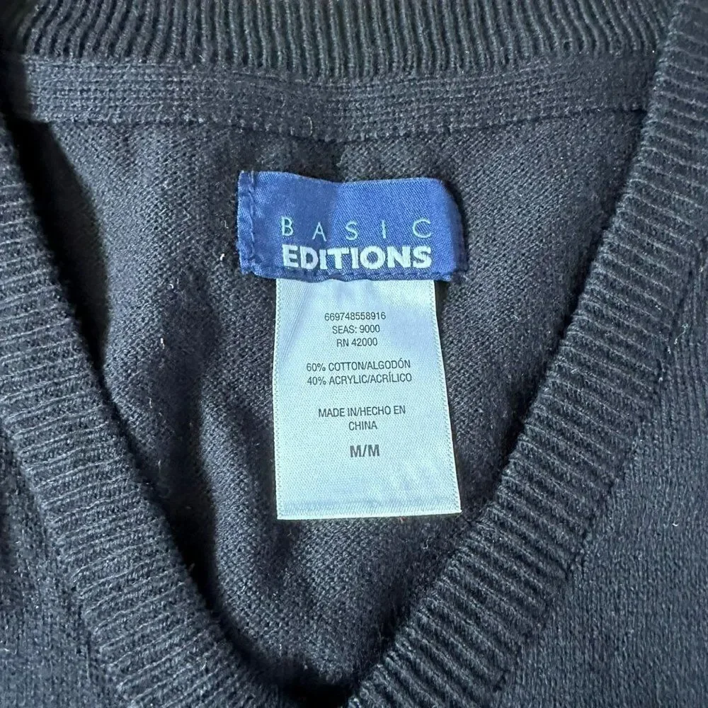 Basic Editions Black v-neck sweater vest men's M